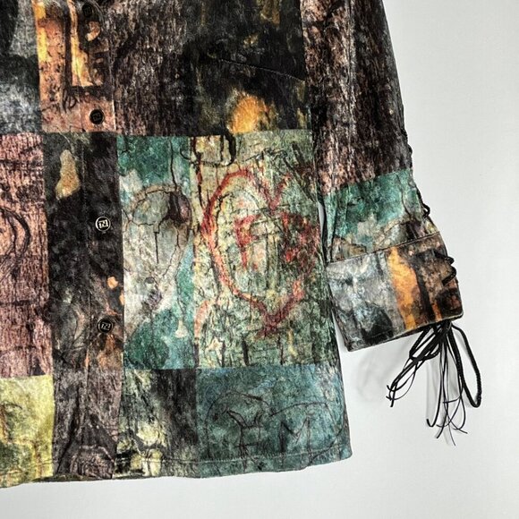 Fendi 3/4 Sleeve Button Front Leather Lace Up Sleeves Wearable Art Size 8 - Picture 2 of 11